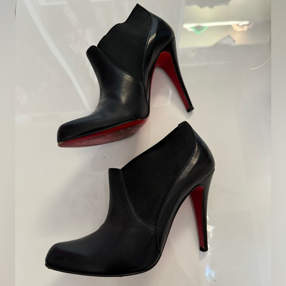 Christian Louboutin Black Leather Ankle Booties with Red Soles